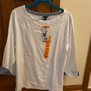 Maurice top with chambray lined cuffs 3/4 length